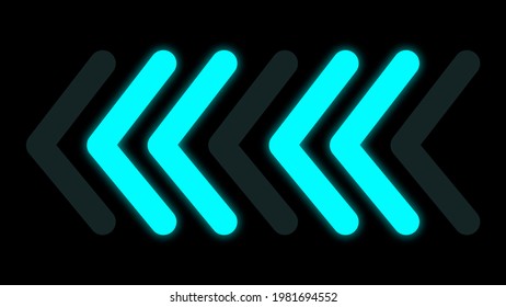 Moving And Blinking Two Arrow Changing Direction With Neon Glow LED Style On Black Background