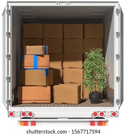 Moving Boxes In Trucks When Moving With A Forwarding Company (3d Rendering)