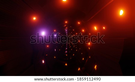 Moving lights on sci fi tunnel 3d illustration background wallpaper