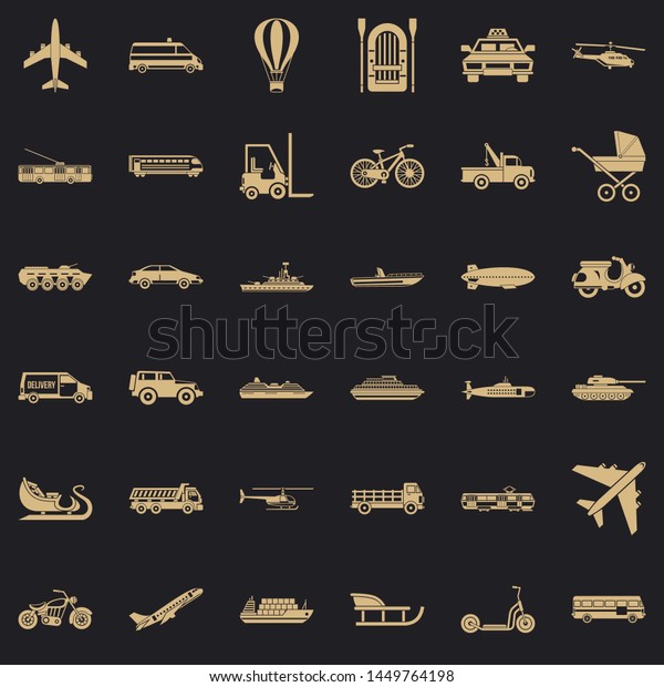 Moving transport icons set. Simple\
style of 36 moving transport icons for web for any\
design