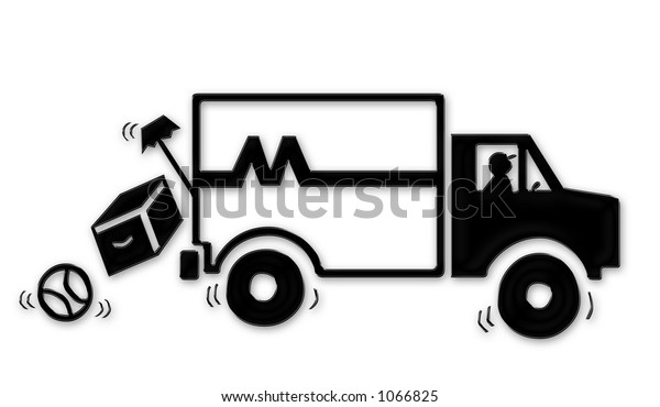トラックの背後から落ちる家具を持つ 車で道路を走る イラスト のイラスト素材