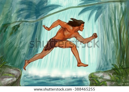 Mowgli/Man jumping in the jungle