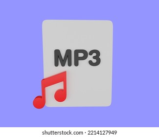 Mp3 Audio File Icon 3D Rendering.
