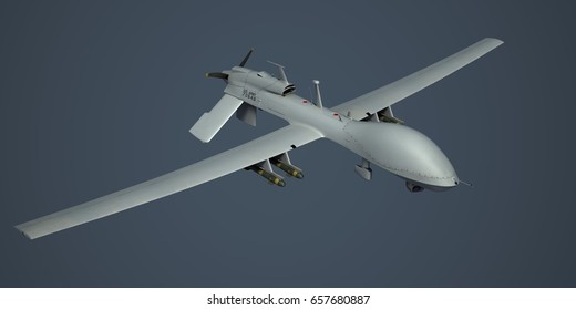 MQ-1C Gray Eagle military drone. With hellfire missiles. Gray livery. 3d render.