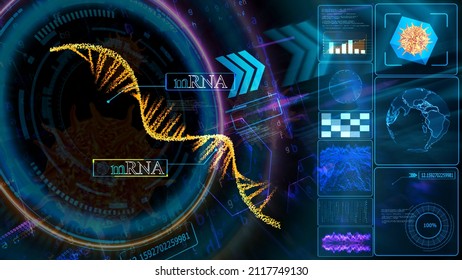 mRNA on Quantum computer inverter futuristic technology digital holographic process and analysis for big data and matrix polygon background