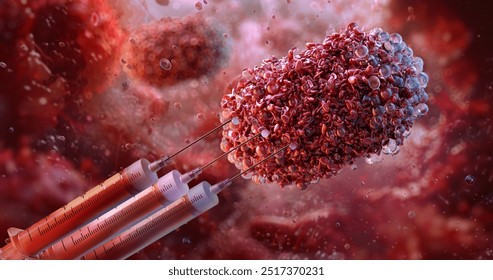 mRNA vaccine for monkeypox virus, a zoonotic orthopoxvirus. Smallpox illness, variola mpox virus disease. Pox vaccine development, pharmaceutical industry, biotechnology. Immunization, vaccination 3D - Powered by Shutterstock