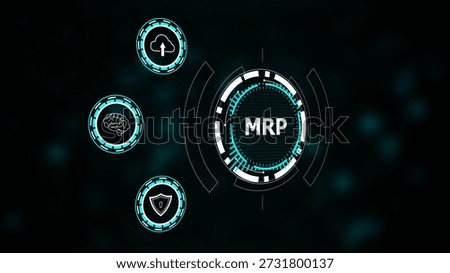 Mrp system interface with cloud brain and shield icons upload
