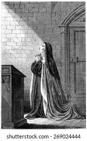 Mrs. Acarie Carmelite nun, vintage engraved illustration. 
