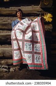 Mrs. Bill Stagg With State Quilt That She Made, Pie Town, New Mexico. October, 1940. Russel Lee, Photographer.