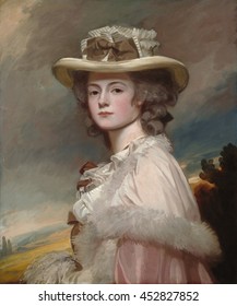 Mrs. Davies Davenport, by George Romney, 1782-84, British painting, oil on canvas. Romney was a prolific and very successful society portraitist in London from 1776 to 1795