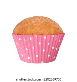 Muffin Cake In A Pink Baking Dish On A White Background, 3d Render