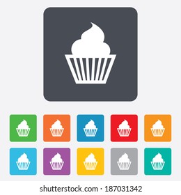 Muffin sign icon. Cupcake symbol. Rounded squares 11 buttons.