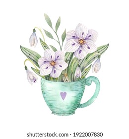 Watercolor Flowers Doodle Watering Can Over Stock Vector (Royalty Free ...