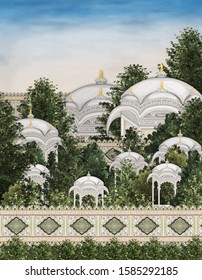 Mughal Arch And Garden Illustration Manual Artwork