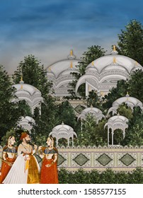 Mughal Arch And Garden Illustration Manual Artwork