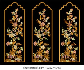 Mughal Arch Miniature border illustrations hand made art embroidery
