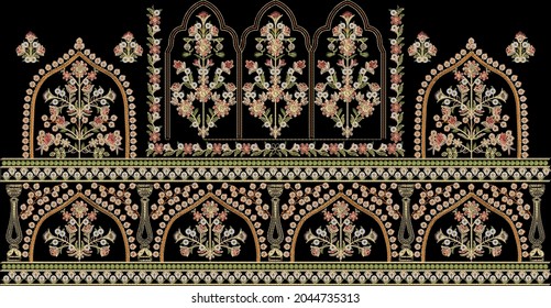 Mughal Art Work.indian Traditional Antique Gold Border
