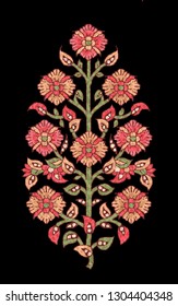 Mughal Flower Motif Black Ground