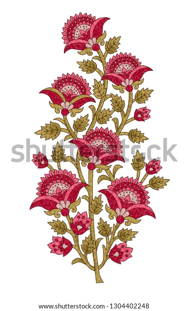 Mughal Flower Motif White Ground Stock Illustration 1304402248