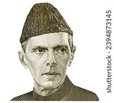 Muhammad Ali Jinnah (1876 - 1948). Portrait from Pakistan banknotes. Muhammad Ali Jinnah is the founder of Pakistan