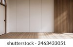 Muji style Empty room minimal with wood panels wall background 3D illustration rendering