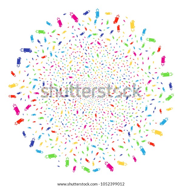 Multi Colored Fast Delivery Car carnival\
spheric cluster. Raster sphere bang done from scattered fast\
delivery car symbols. Bright Raster\
illustration.