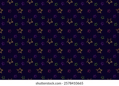 Multi colored and golden stars on a dark background. Night starry sky