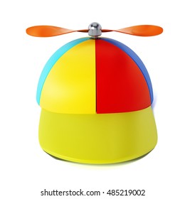 Multi Colored Hat With Propeller Isolated On White Background. 3D Illustration.