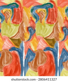 Multi colour abstract hand-painted thick acrylic brushstrokes seamless pattern design
