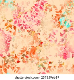 multi colour flower bunch digital design print with texture