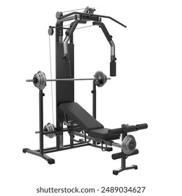 Multi Function gym machine isolated on White Background. Fitness, Cardio and Muscle Building Machines. Exercise and Gym Concept. 3d Render Illustration. - Powered by Shutterstock