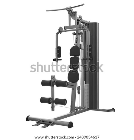 Multi Function gym machine isolated on White Background. Fitness, Cardio and Muscle Building Machines. Exercise and Gym Concept. 3d Render Illustration.