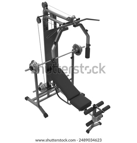 Multi Function gym machine isolated on White Background. Fitness, Cardio and Muscle Building Machines. Exercise and Gym Concept. 3d Render Illustration.