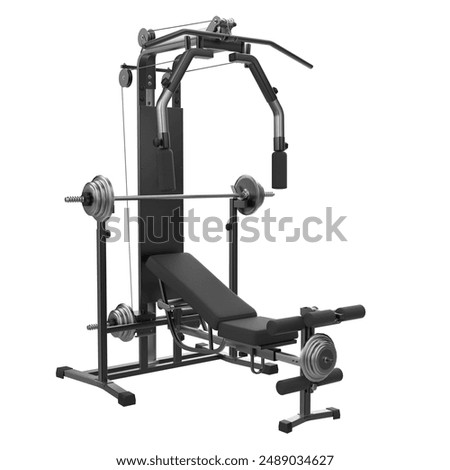 Multi Function gym machine isolated on White Background. Fitness, Cardio and Muscle Building Machines. Exercise and Gym Concept. 3d Render Illustration.