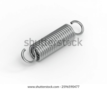 Multi layered helical spring with hook and ring, metallic coil ring on white background, 3d illustration