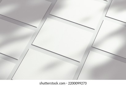 Multi postcards mockup blank paper double sided template with shadow on a textured background. Empty card isolated for design in 3D rendering