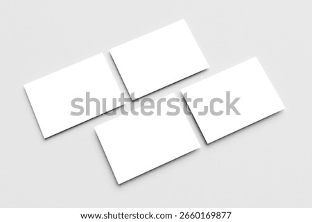 Multi postcards mockup blank paper double sided template with shadow on a gray background. Empty card isolated for design in 3D rendering