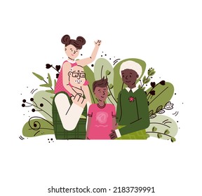 Multi Race Family Members Cartoon Characters, Flat Illustration Isolated.