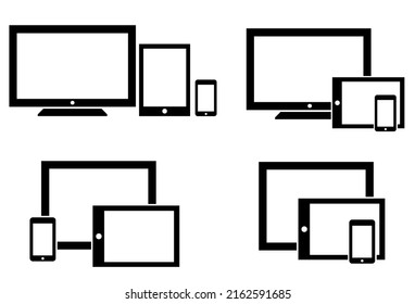 Multi Screens Icon Set, Flat Style