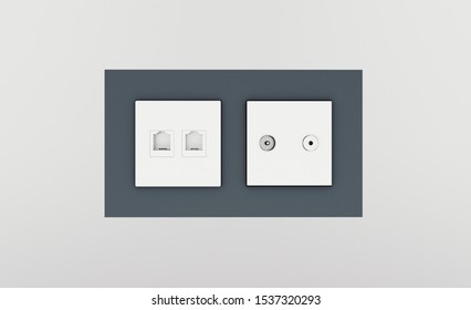 Multi Socket Wall Outlet With Electrical, Ethernet, Cable Or Satellite TV Connections And Light Switch.. 3D Rendering