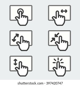 Multi Touch Pad Phone Gestures Icon Thin Line Web Sign Symbol Logo Label Set