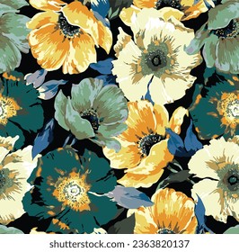 multicolor solid abstract big hibiscus flower pattern with medium bright tone color, all-over textile and wrapping paper print design illustration digital image