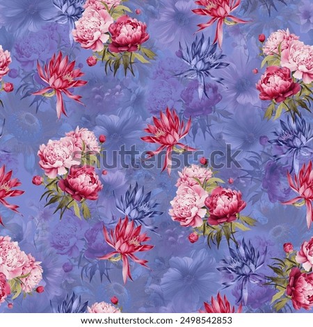 multicolor tone of vector abstract roses flower motif arrangement with medium color, all over vector design with dark green background illustration digital image for textile printing factory