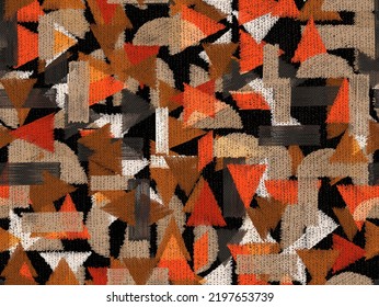 multicolor triangle pattern, grunge texture, orange design 