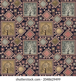 Multicolor vintage raster floral pattern