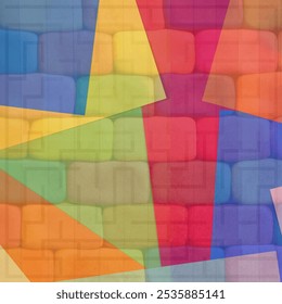 Multicolored A4 format transparent sheets, irregularly distributed in contact with overlapping colored and transparent images. - Powered by Shutterstock