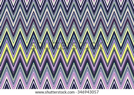 Multicolored abstract of contiguous zigzag stripes in geometric pattern with motifs of variation, conformity, synergy