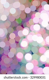 Multicolored abstract of holiday lights as many overlapping white and pastel circles in a festive cluster with three-dimensional effect, for decoration and background 庫存插圖