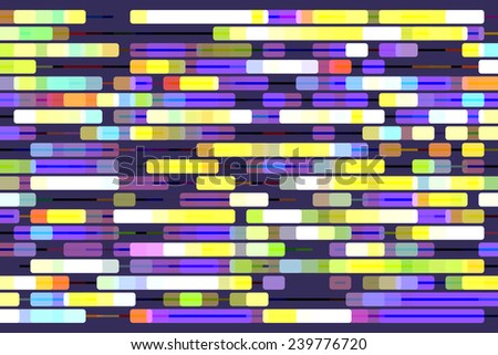 Multicolored abstract of stripes with rounded corners separated by thin, darker stripes on dark blue