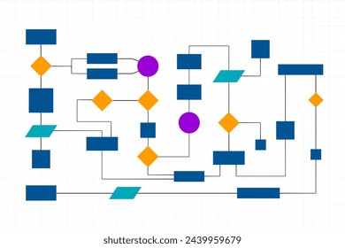 Multicolored business flow chart, workflow. Visualizing organizations, concept, industrial process or strategy. Operation, planning, sequence and development.